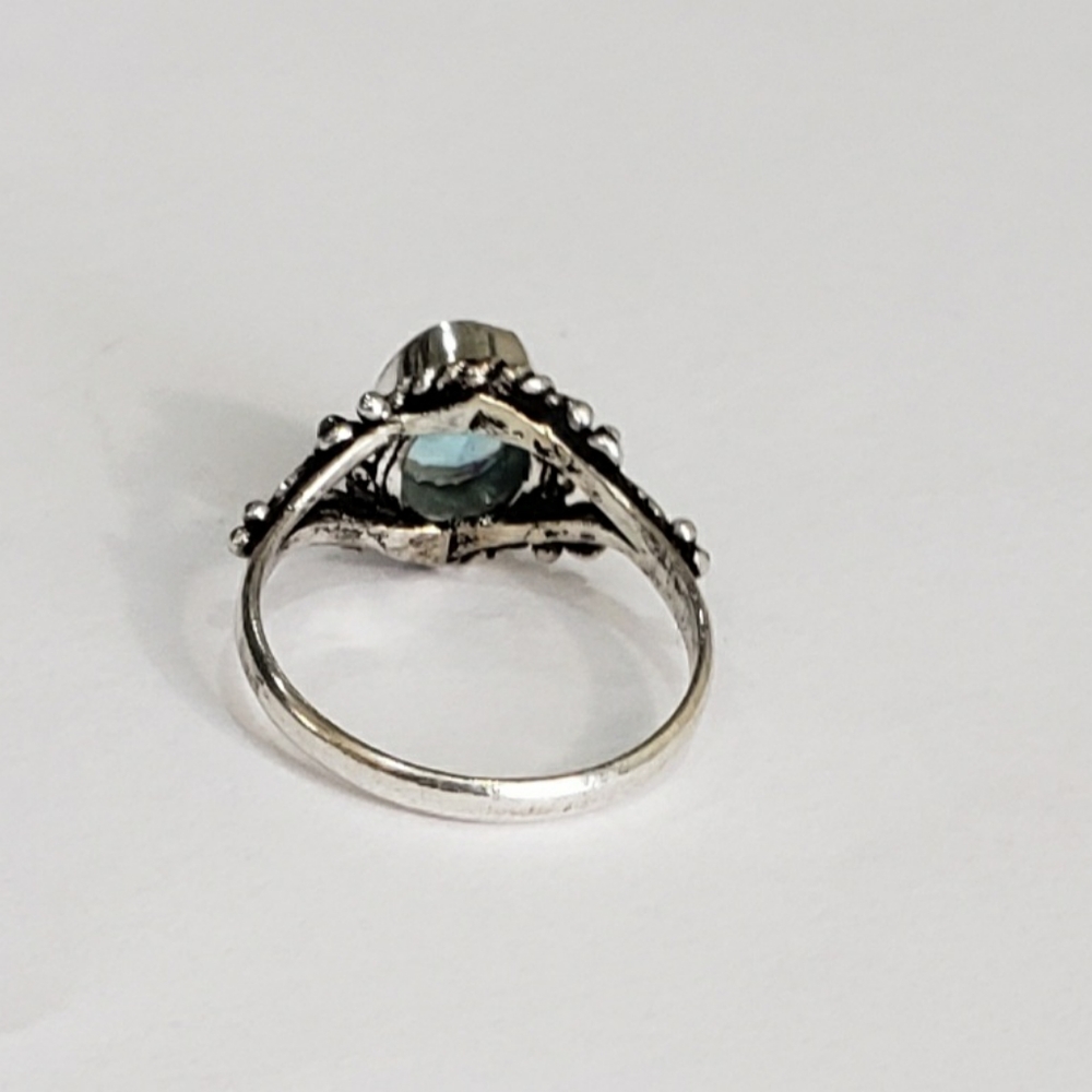 Blue topaz ring, 925 silver blue topaz ring, 925 blue topaz vintage ring - Picture 6 of 14